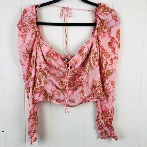 Free People Womens Hilary Printed Long Sleeve Pink Floral Top Medium - Picture 5 of 15
